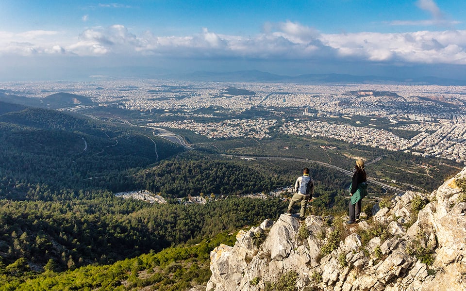 Hikers Explore Mount Ymittos on Athens Outskirts